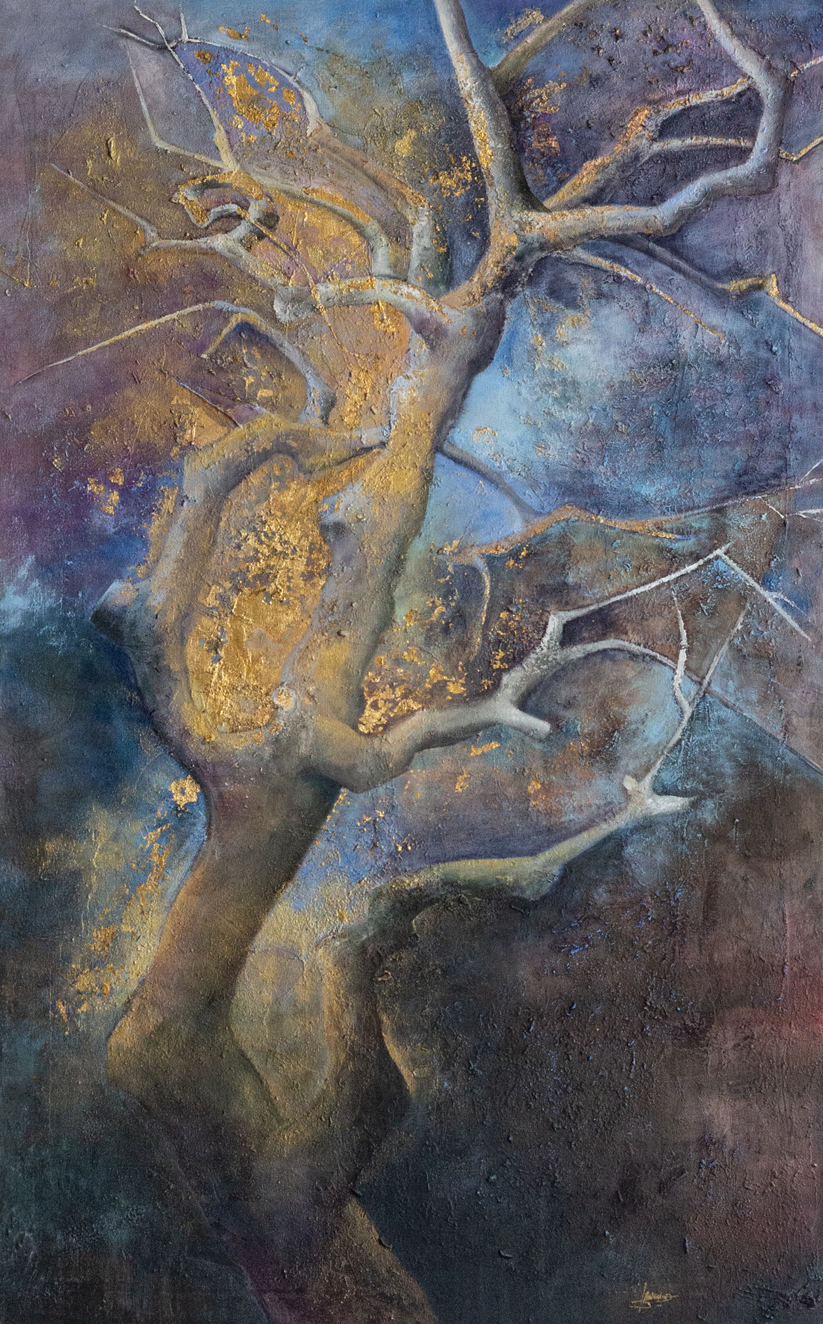 Toile de Brigitte Labigand - Arbres - Peinture à l'huile, pigments et feuille d'or