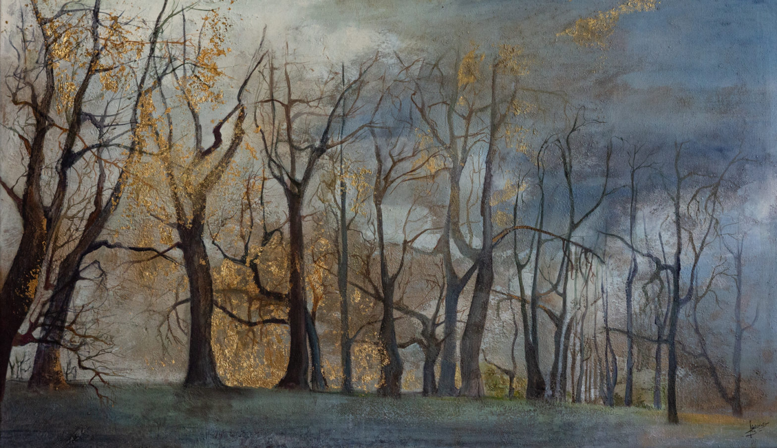 Toile de Brigitte Labigand - Arbres - Peinture à l'huile, pigments et feuille d'or