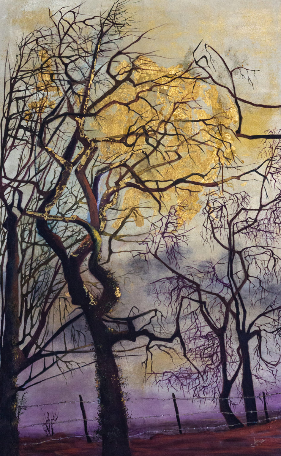 Toile de Brigitte Labigand - Arbres - Peinture à l'huile, pigments et feuille d'or